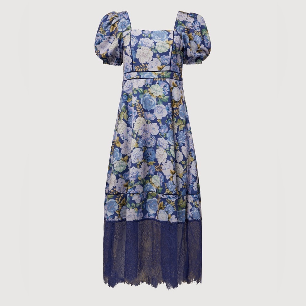 NWT Rachel Parcell Puff Sleeve Lace Trim Midi Dress